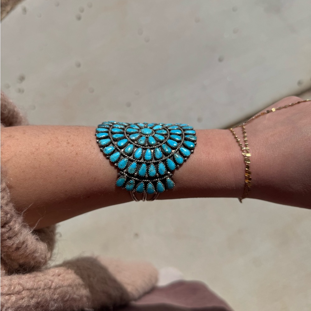 Authentic Turquoise Cluster Statement Cuff Bracel… - image 5